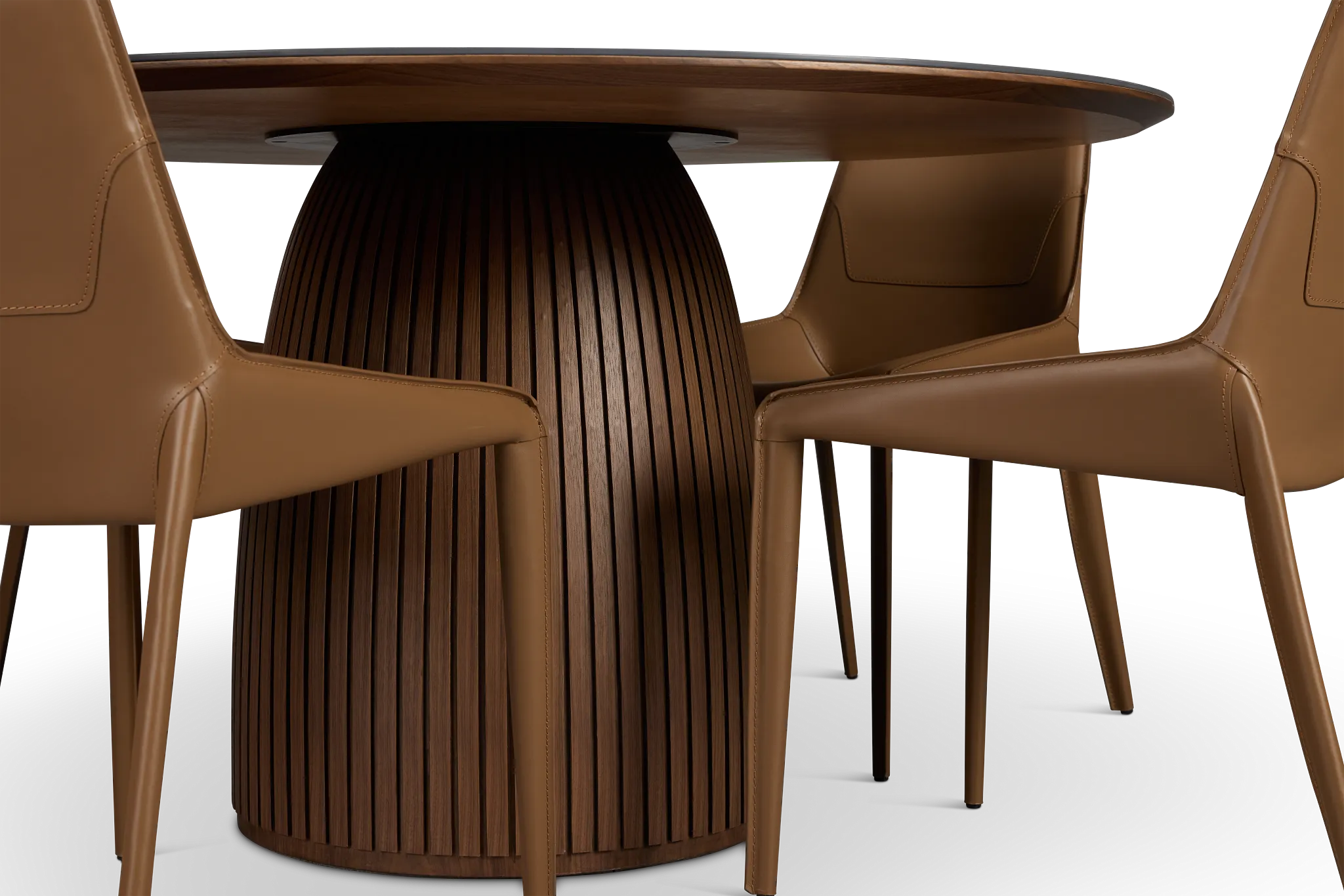 Wayne Two-tone Stone Round Table & 4 Brown Upholstered Chairs