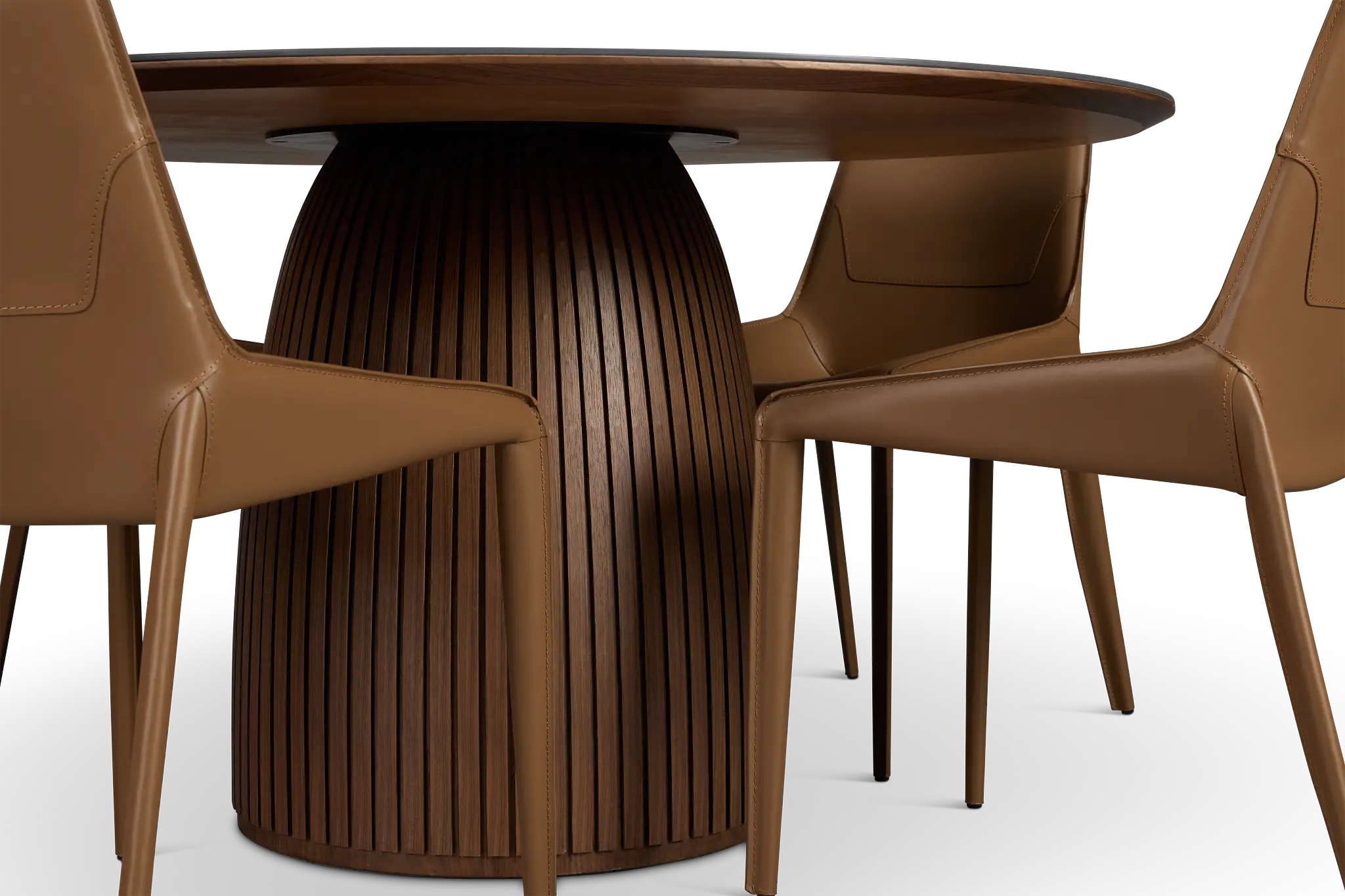 Wayne Two-tone Stone Round Table & 4 Brown Upholstered Chairs Wayne Two-tone Stone Round Table & 4 Brown Upholstered Chairs