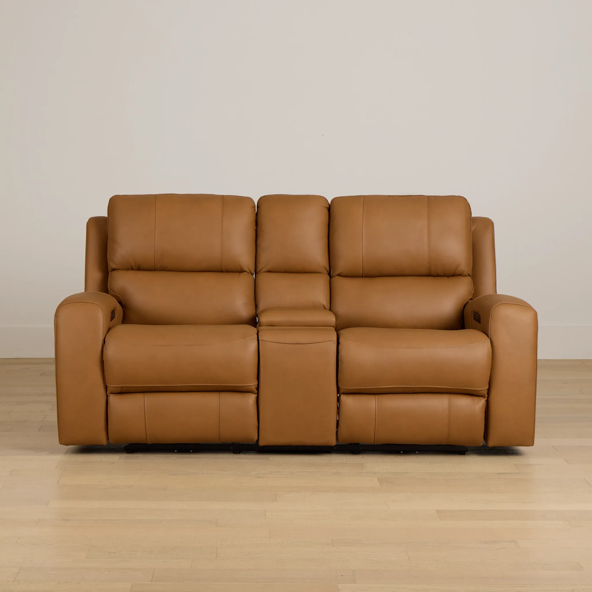 Summit Light Brown Lthr/vinyl Power Reclining Console Loveseat W/ Power Headrest