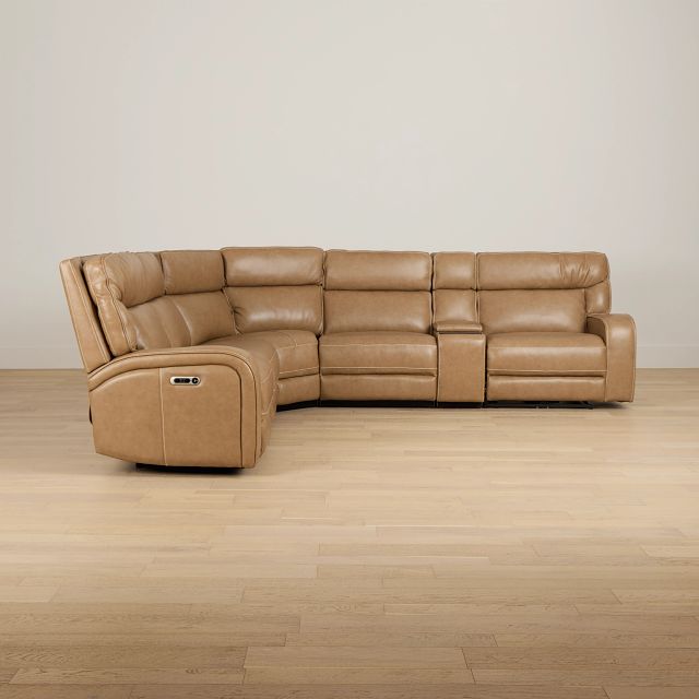 Jasper Light Brown Leather Medium Dual Power 2-arm Reclining Sectional