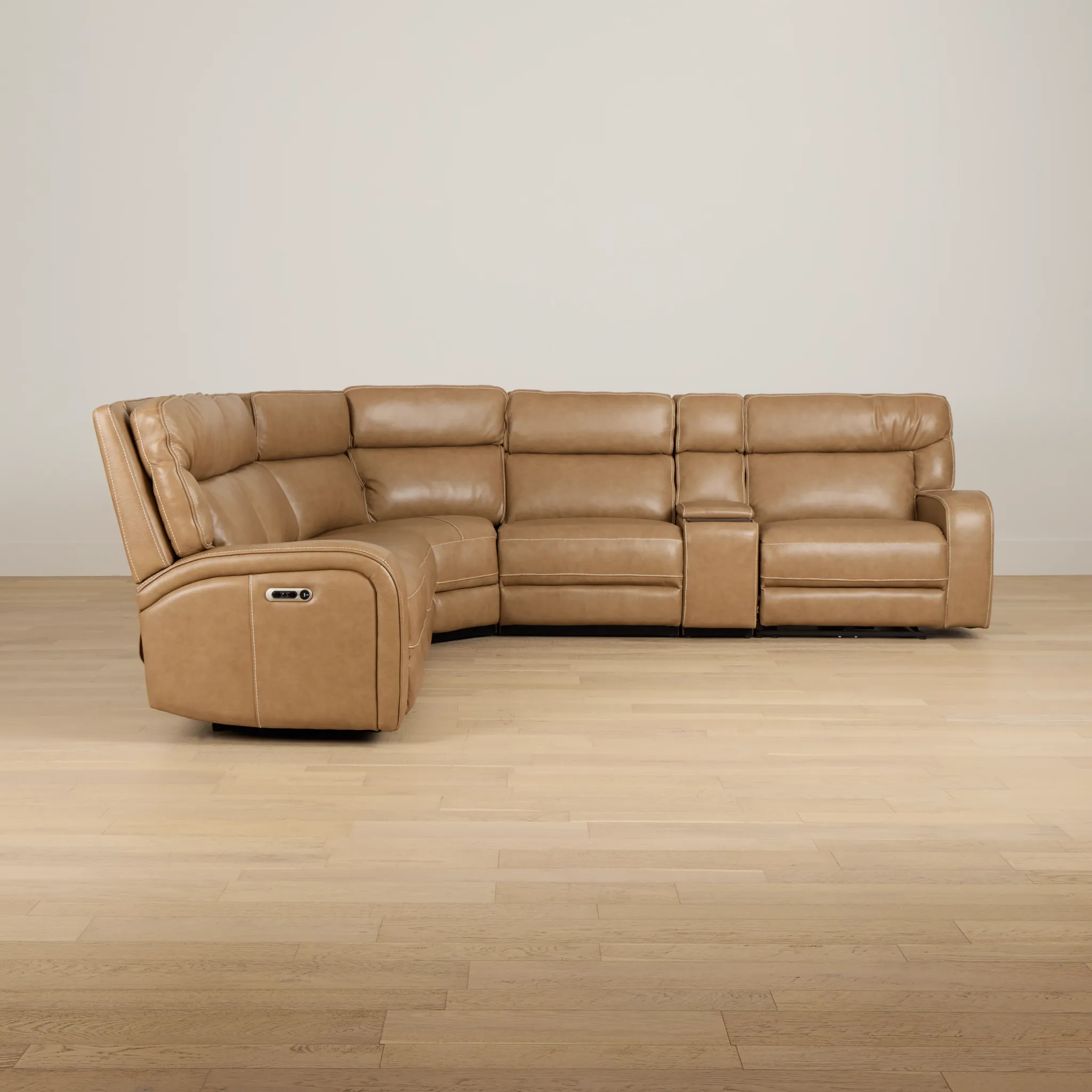 Jasper Light Brown Leather Medium Dual Power 2-arm Reclining Sectional