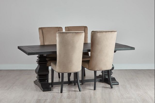 Hadlow Black 84" Table & 4 Velvet Chairs