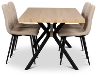 Lynden Light Tone Rect Table With 4 Beige Upholstered Side Chairs
