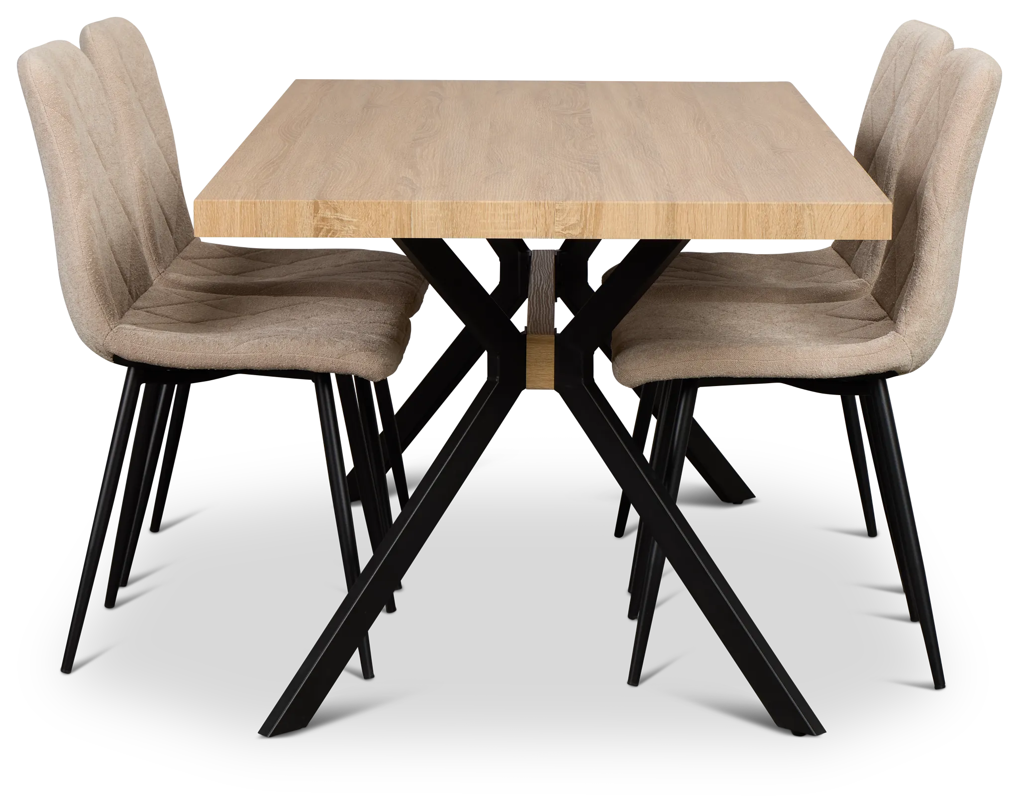 Lynden Light Tone Rect Table With 4 Beige Upholstered Side Chairs