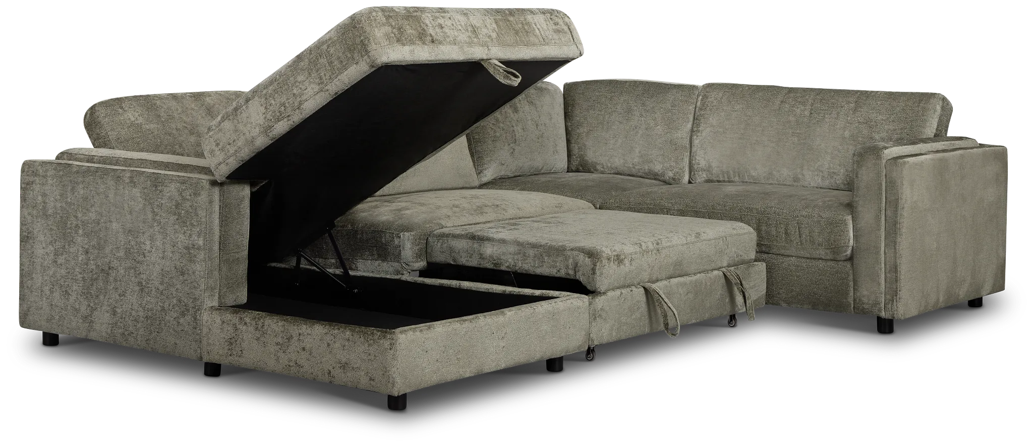 Farren Dark Green Fabric Medium Left Chaise Sleeper Sectional