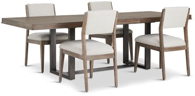 Portland Light Tone Rectangular Table & 4 Upholstered Chairs (6)
