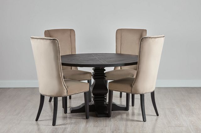Hadlow Black 54" Table & 4 Velvet Chairs (0)