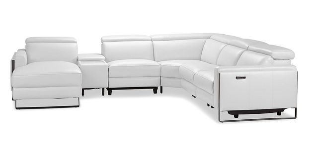 Atlas White Lthr/vinyl Medium Dual Power Left Chaise Sectional