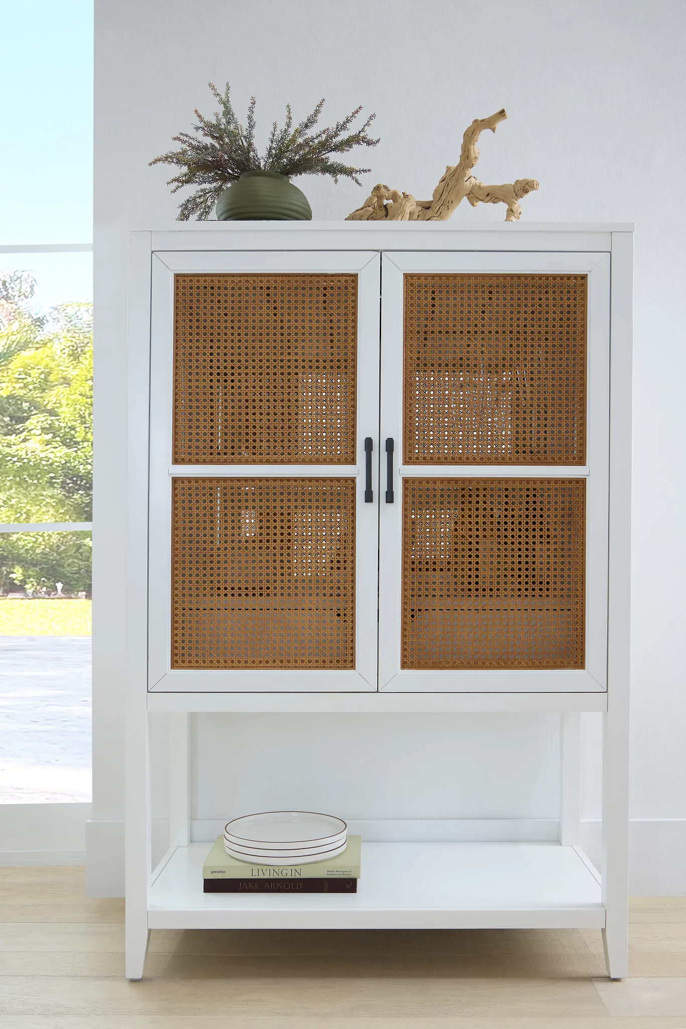 Nantucket Two-tone Woven Bar Cabinet