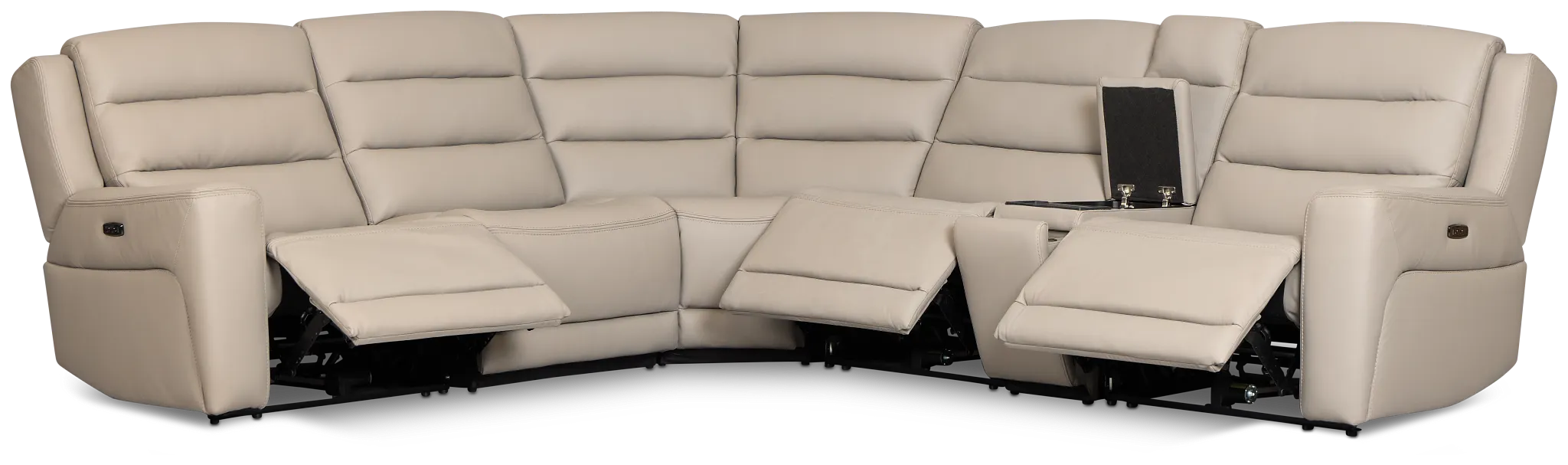 Wilder Taupe Leather Medium Triple Power 2-arm Sectional