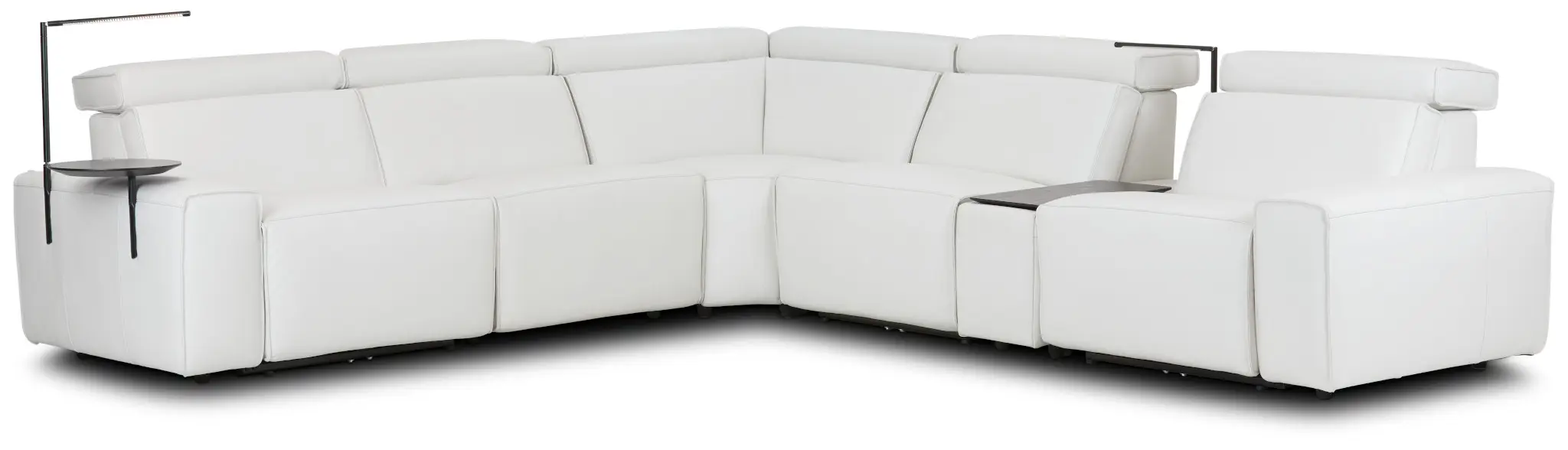 Carmelo White Leather Medium Triple Power Sectional W/left Table & Light Carmelo White Leather Medium Triple Power Sectional W/left Table & Light