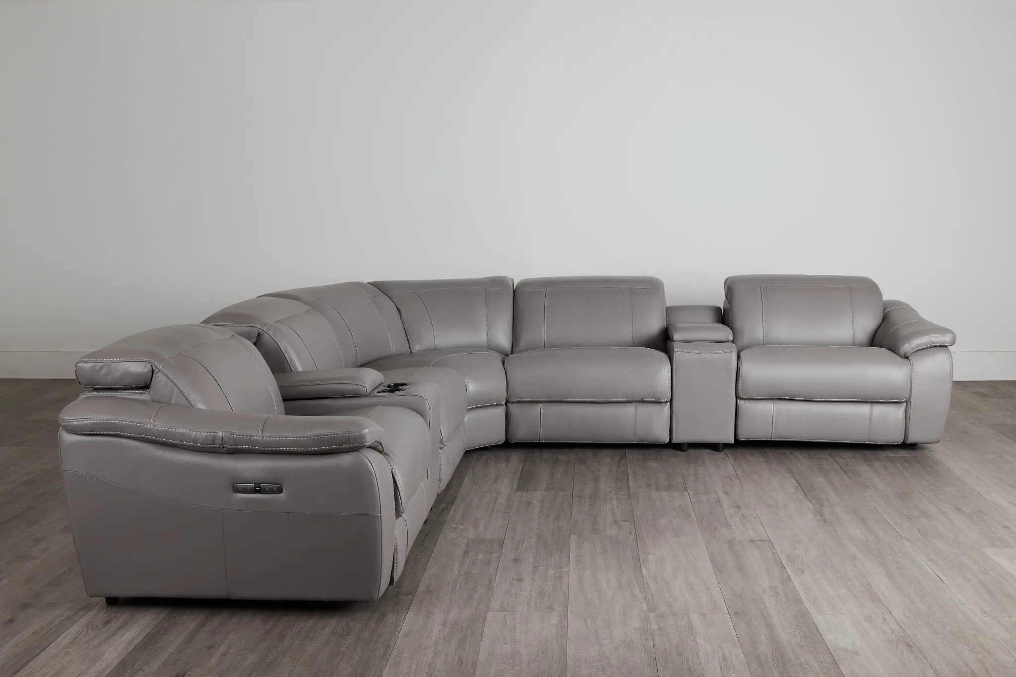 Marion Gray Lthr/vinyl Large Dual Power Reclining Two-arm Sectional Marion Gray Lthr/vinyl Large Dual Power Reclining Two-arm Sectional