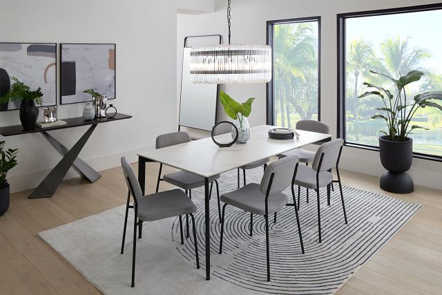 Andover White Rect Table & 4 Gray Upholstered Chairs