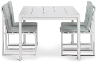Linear White Teal 70" Aluminum Table & 4 Cushioned Side Chairs