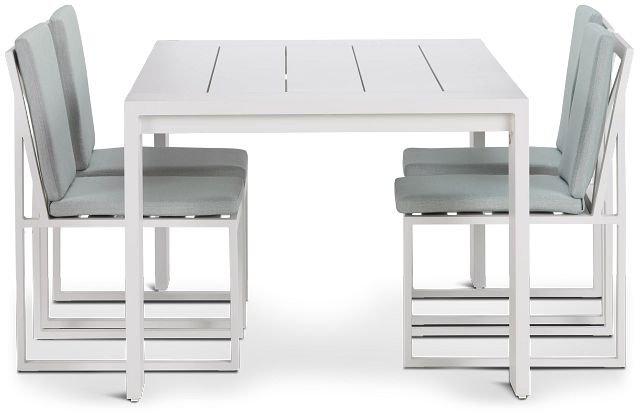 Linear White Teal 70" Aluminum Table & 4 Cushioned Side Chairs