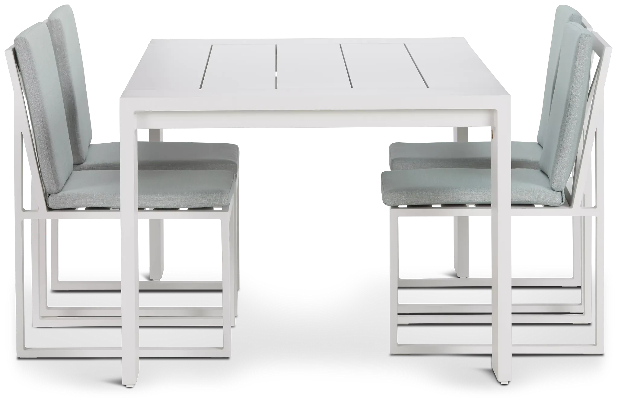 Linear White Teal 70" Aluminum Table & 4 Cushioned Side Chairs