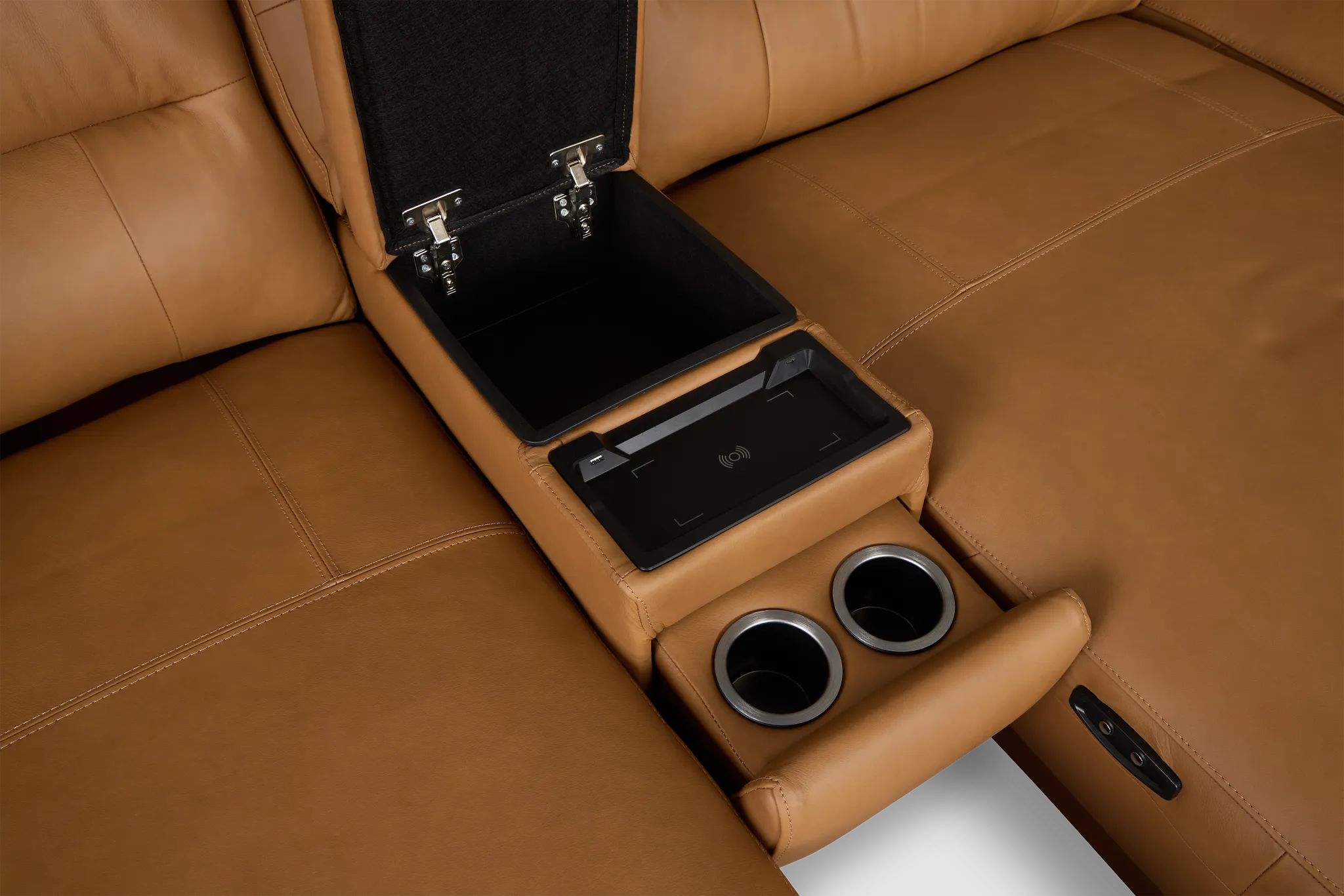 Rudy Brown Lthr/vinyl Medium Dual Power Left Extension Chaise Sectional