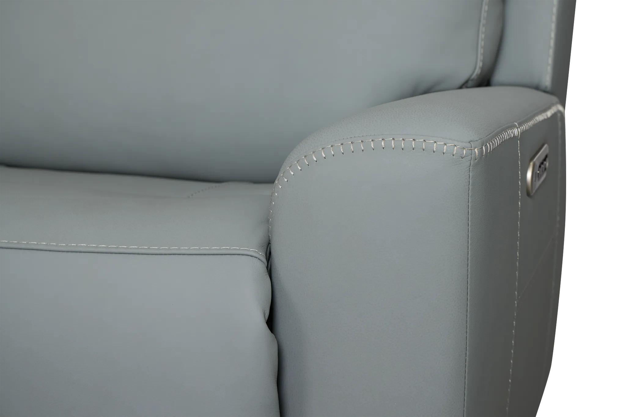 Flexsteel Sterling Blue Lthr/vinyl Small Triple Power Reclining Two-arm Sectional
