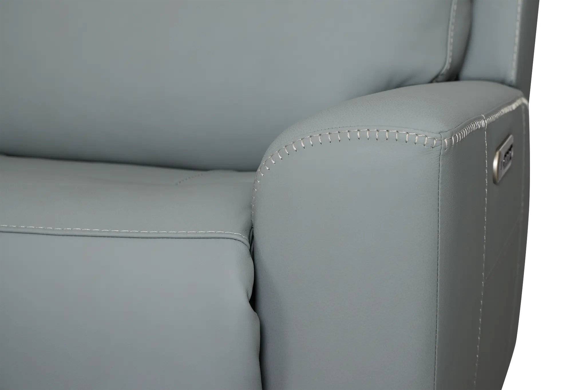 Flexsteel Sterling Blue Lthr/vinyl Small Triple Power Reclining Two-arm Sectional Flexsteel Sterling Blue Lthr/vinyl Small Triple Power Reclining Two-arm Sectional