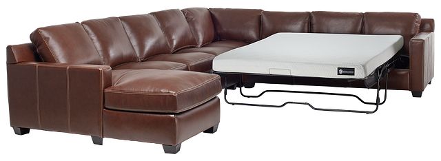 Carson Medium Brown Leather Large Left Chaise Memory Foam Sleeper Sectional (3)