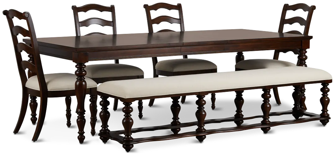 Savannah Dark Tone Rect Table, 4 Chairs & Bench