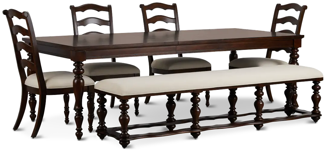 Savannah Dark Tone Rect Table, 4 Chairs & Bench Savannah Dark Tone Rect Table, 4 Chairs & Bench