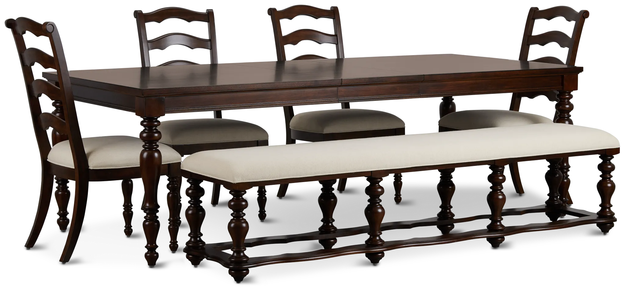 Savannah Dark Tone Rect Table, 4 Chairs & Bench