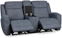Walker Blue Fabric Reclining Console Loveseat