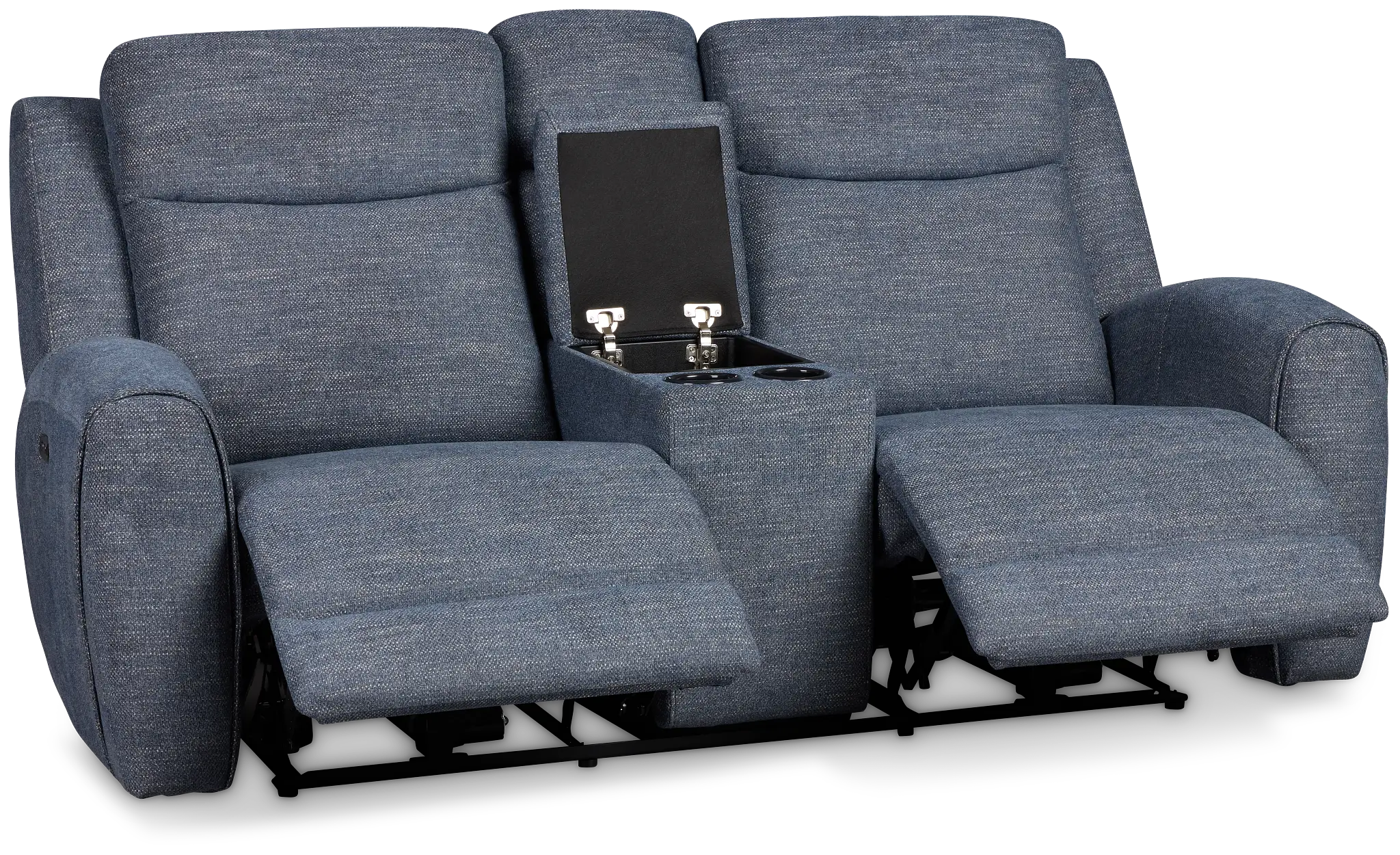 Walker Blue Fabric Reclining Console Loveseat Walker Blue Fabric Reclining Console Loveseat