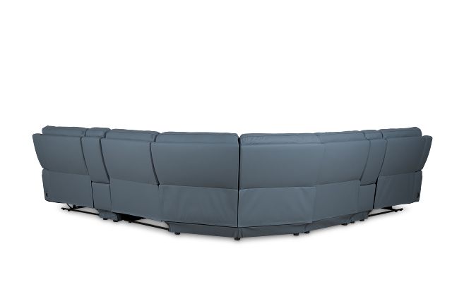 Summit Blue Lthr/vinyl Large Triple Power Reclining Two-arm Sectional