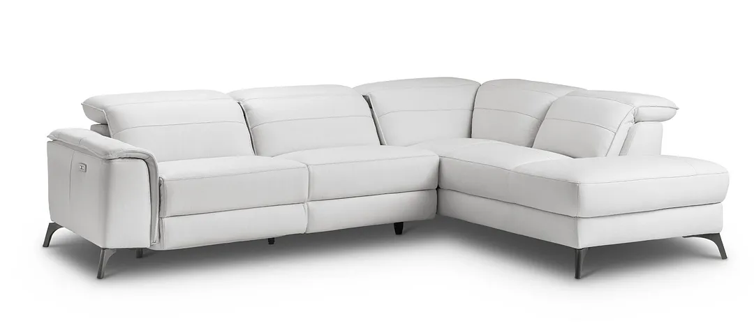 Pearson White Leather Right Bumper Power Reclining Sectional
