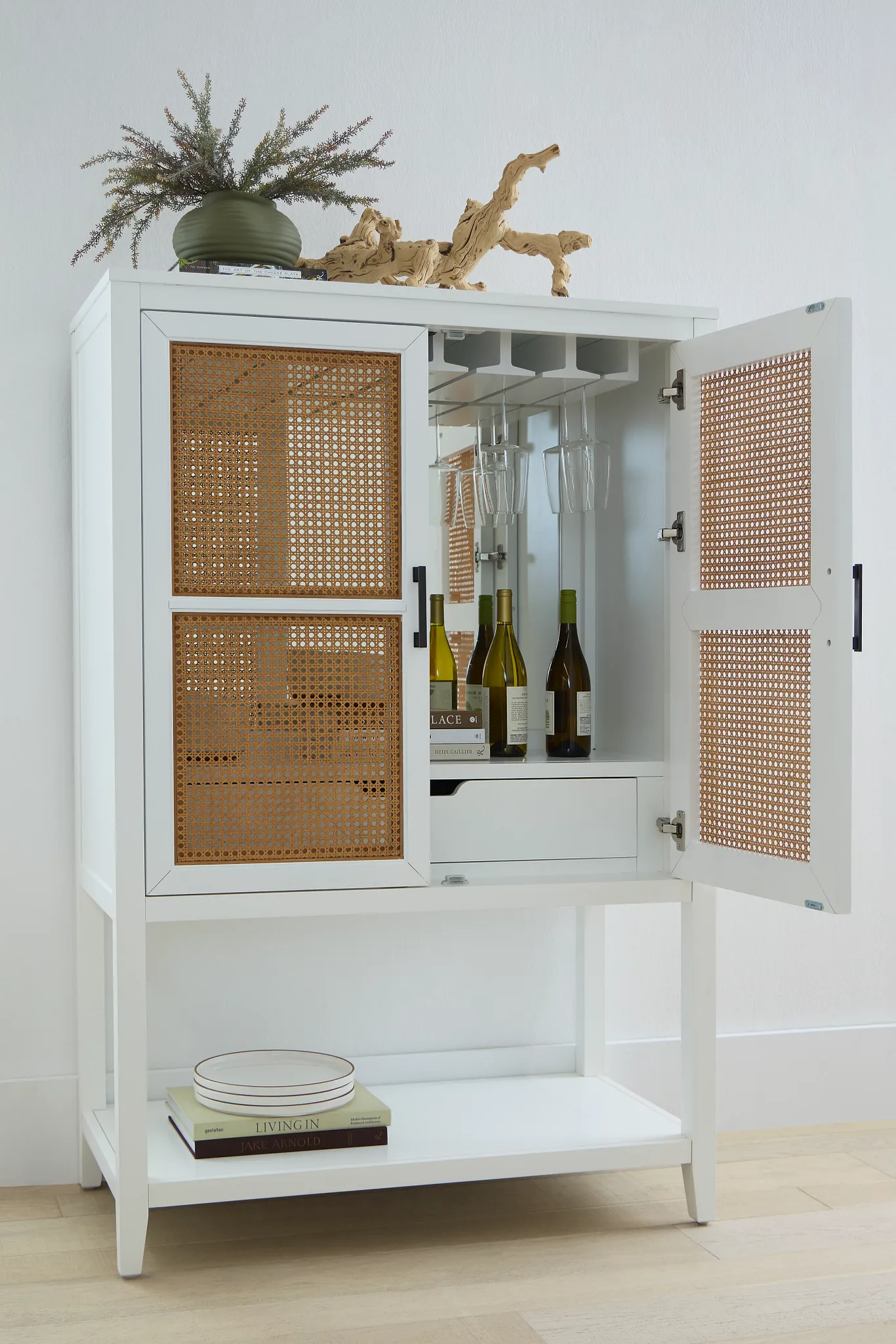 Nantucket Two-tone Woven Bar Cabinet