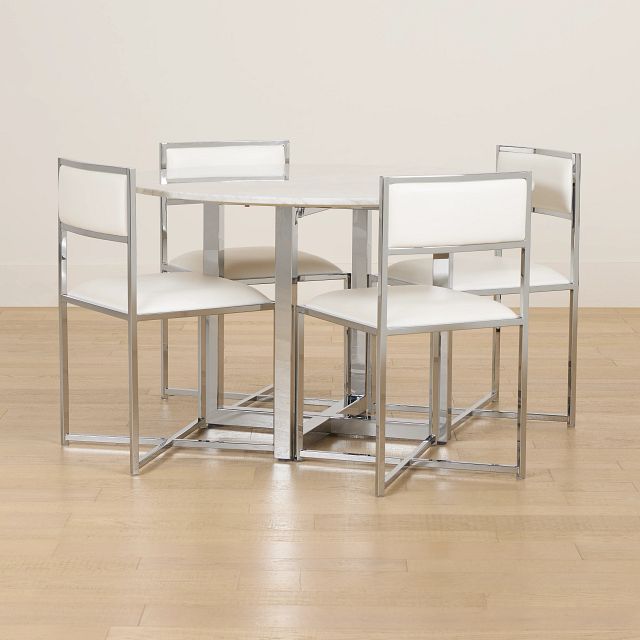Amalfi White Marble Round Table & 4 Metal Chairs