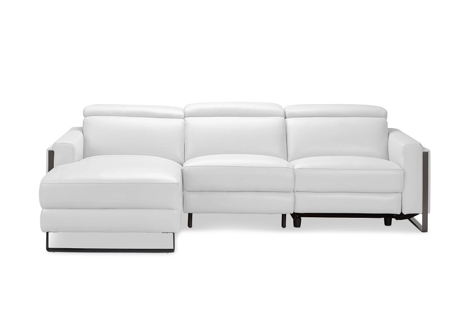 Atlas WHITE LTHR/VINYL Left Chaise Power Reclining Sectional, (2)