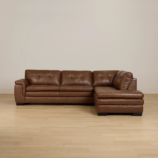 Braden Medium Brown Leather Small Right Bumper Sectional