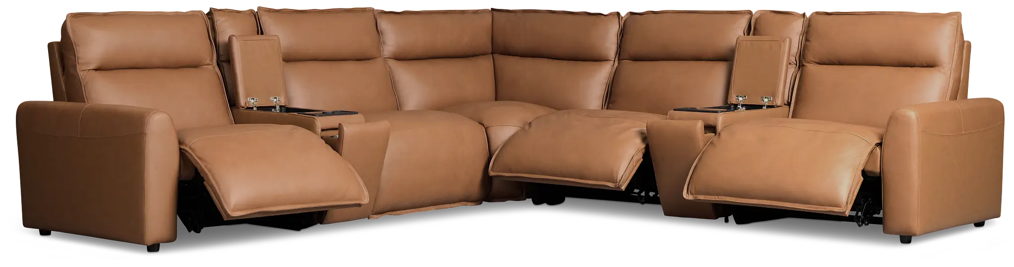 Edison Medium Brown Leather/vinyl Large Triple Power Reclining 2-arm Sectional Edison Medium Brown Leather/vinyl Large Triple Power Reclining 2-arm Sectional