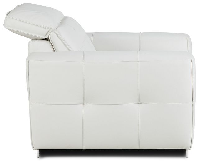 Reva White Leather Power Recliner With Power Headrest