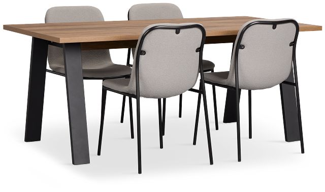 Trento Mid Tone 71" Rectangular Table & 4 Upholstered Chairs