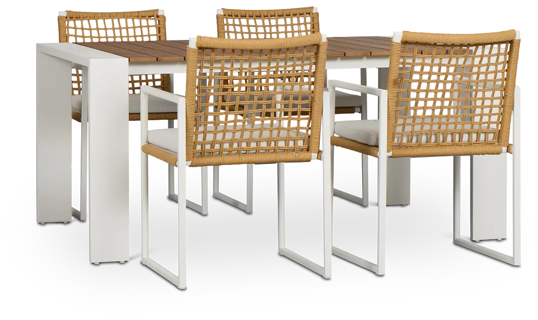 Sunrise White Teak Rectangular Table & 4 Aluminum Arm Chairs Sunrise White Teak Rectangular Table & 4 Aluminum Arm Chairs