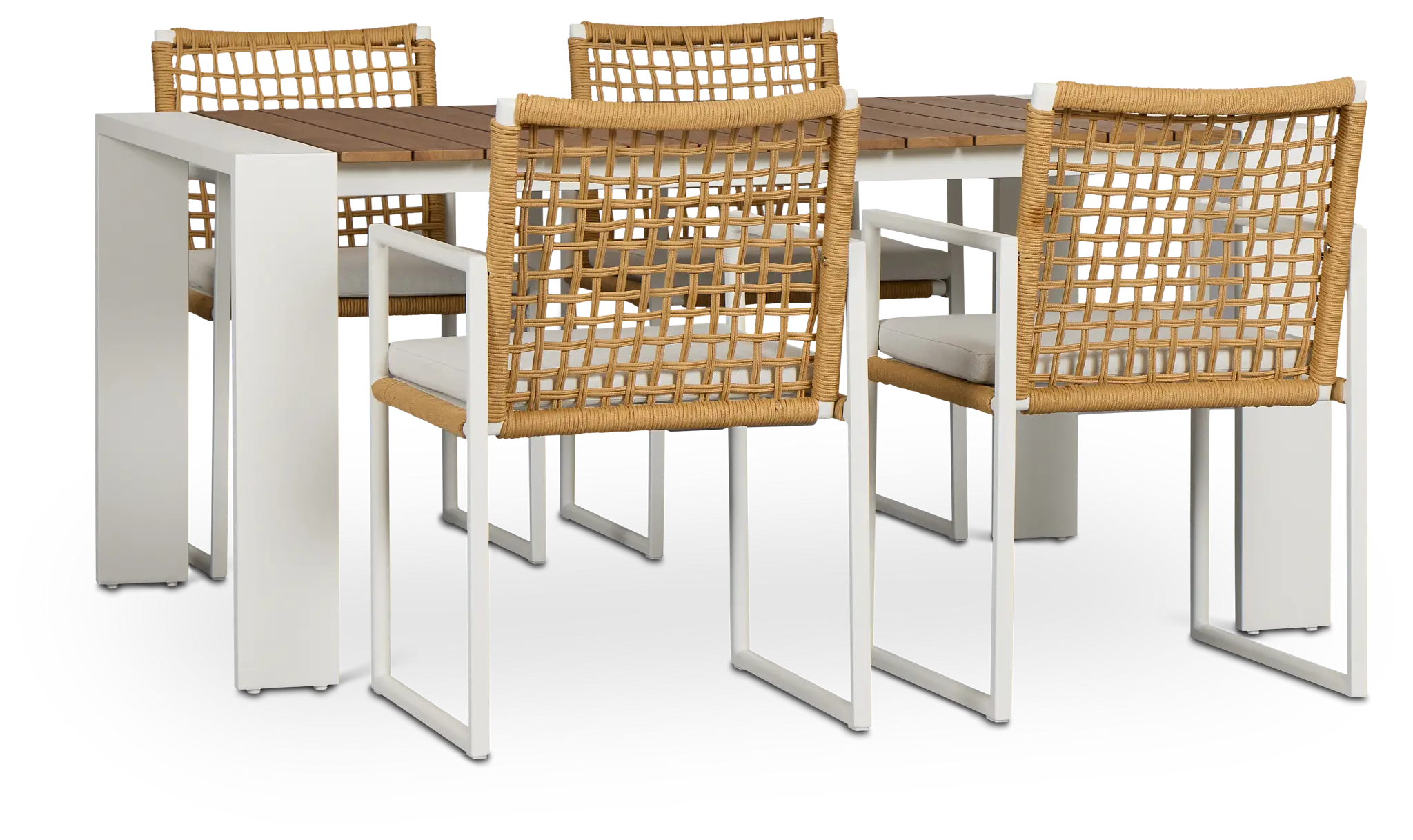 Sunrise White Teak Rectangular Table & 4 Aluminum Arm Chairs Sunrise White Teak Rectangular Table & 4 Aluminum Arm Chairs