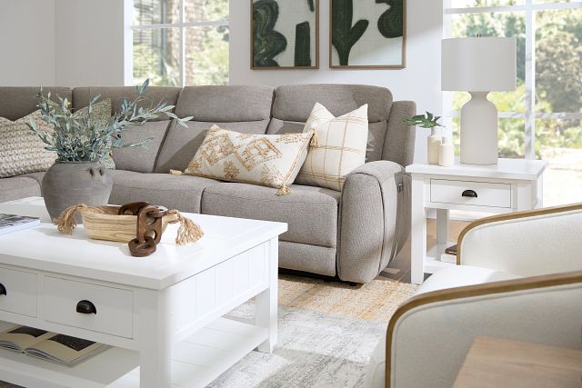 Walker Beige Fabric Medium Triple Power 2-arm Sectional