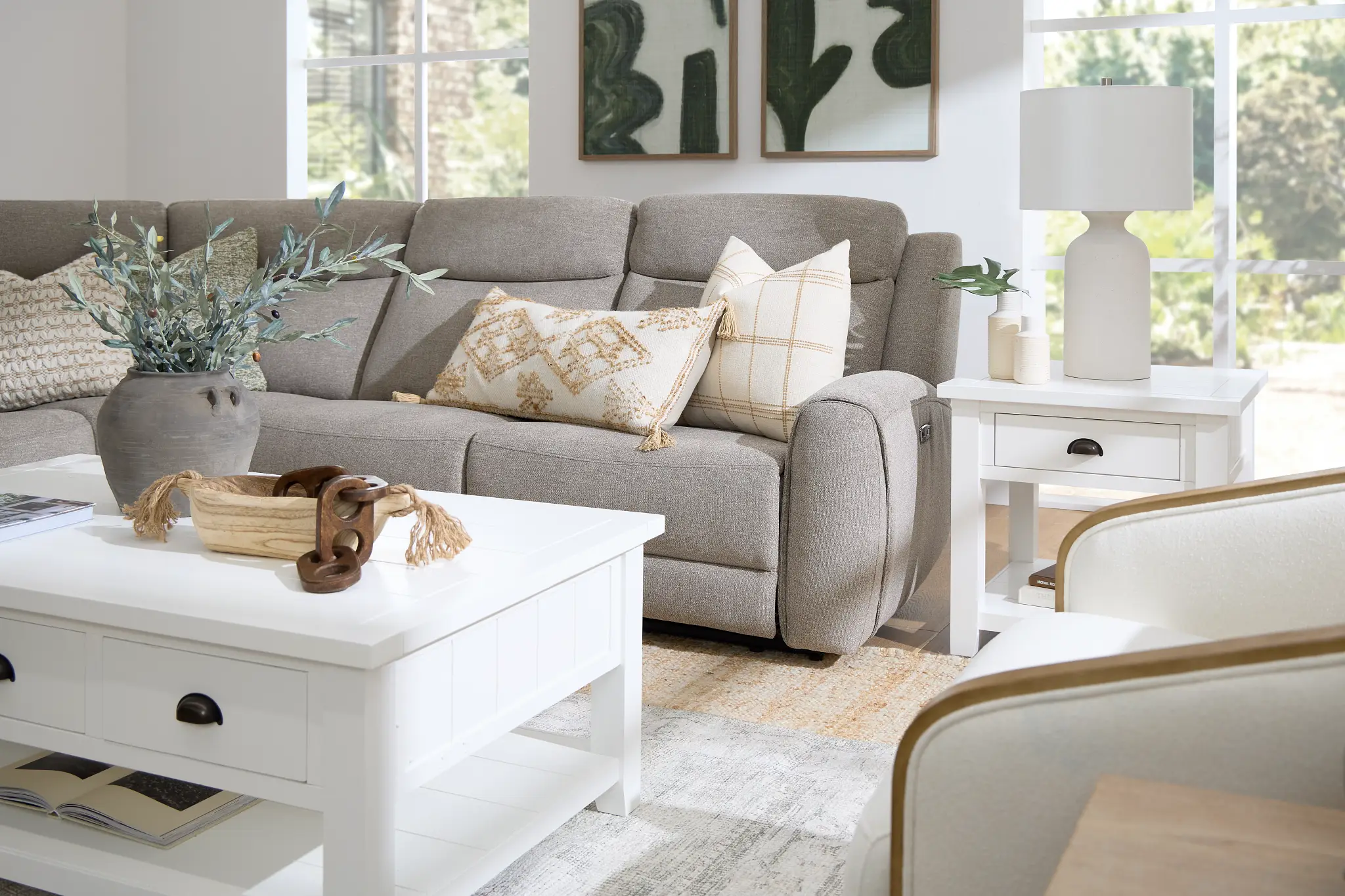 Walker Beige Fabric Medium Triple Power 2-arm Sectional Walker Beige Fabric Medium Triple Power 2-arm Sectional