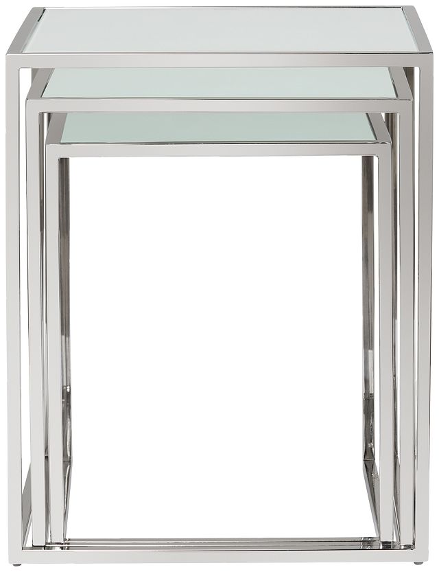 Eve White Glass Nesting End Table