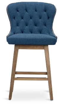 Seaside Blue Fabric 24" Swivel Barstool