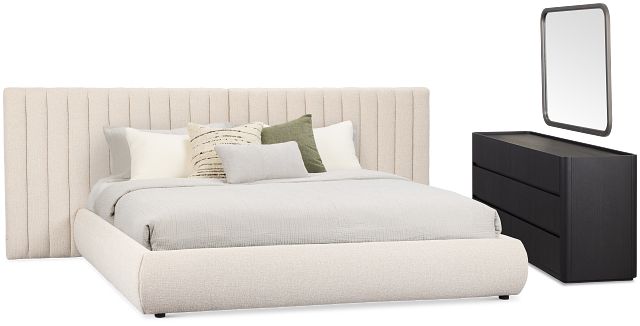Nomad Light Beige Uph Spread Bedroom With Black Cases