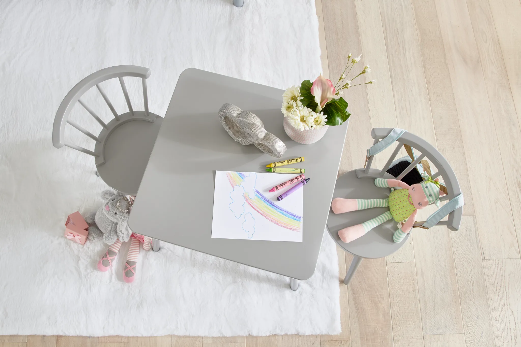 Windsor Gray Table & 2 Chairs