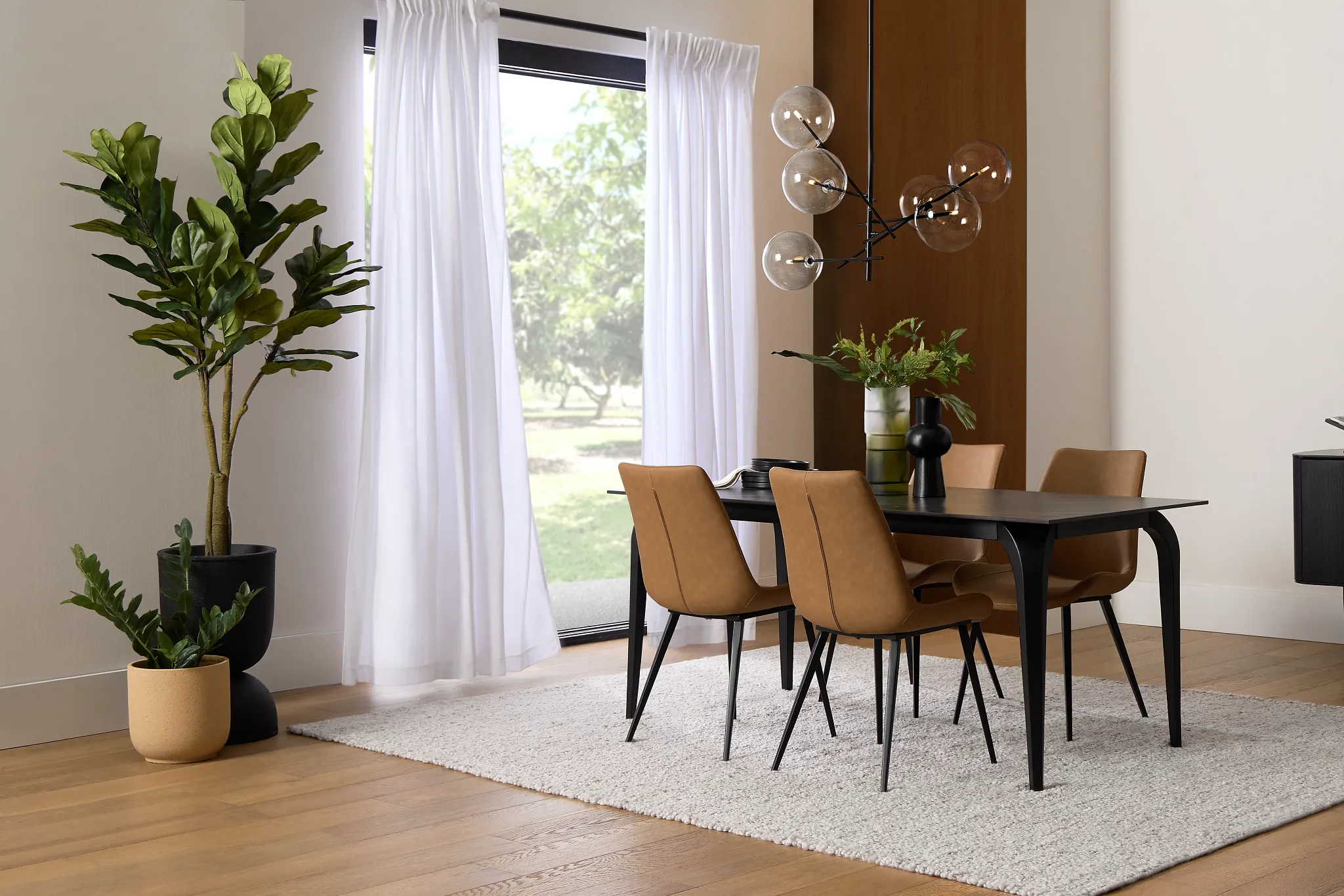 Sierra Black Stone Rectangular Table & 4 Upholstered Chairs