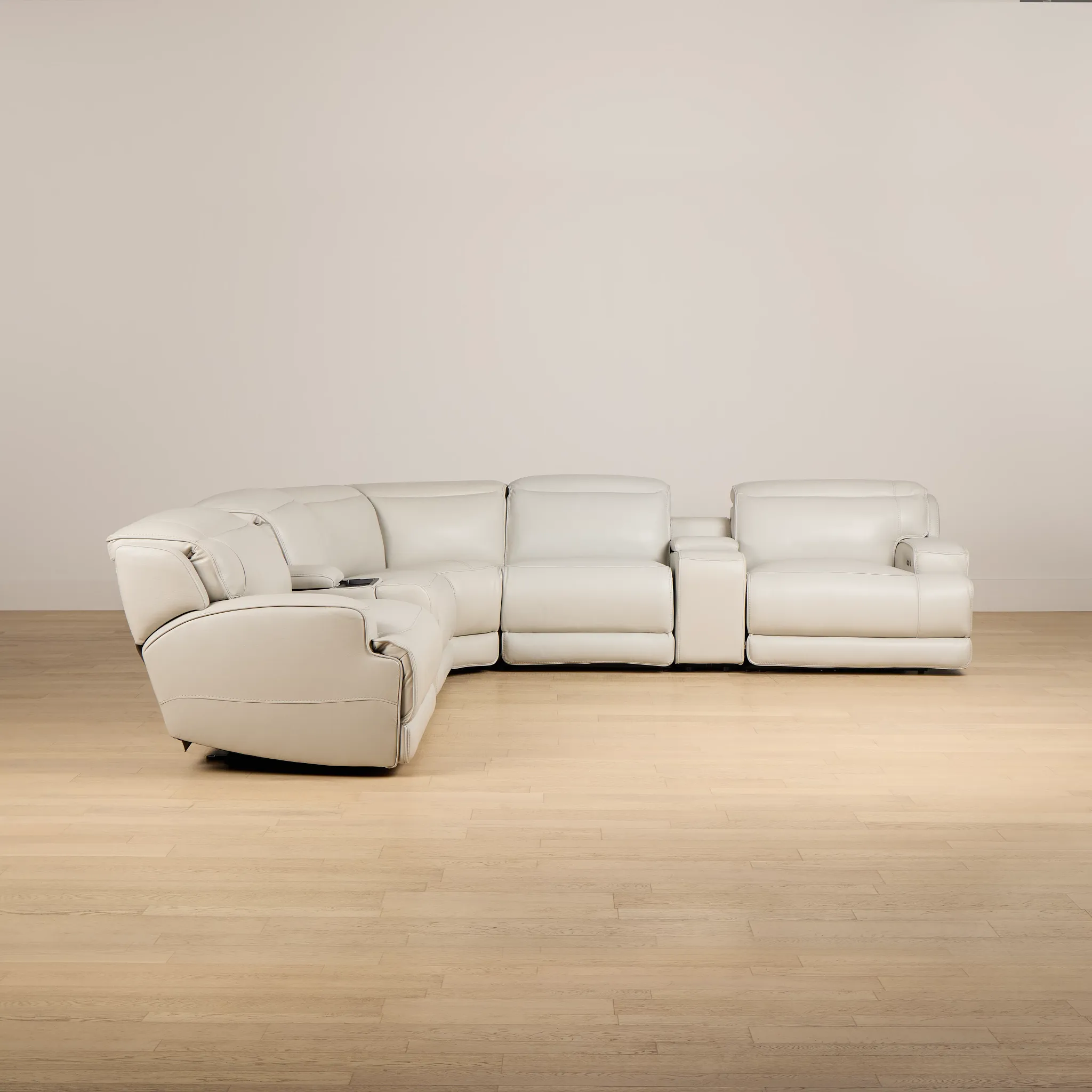 Reign Gray Leather/Vinyl Large Dual Power Reclining Two-arm Sectional