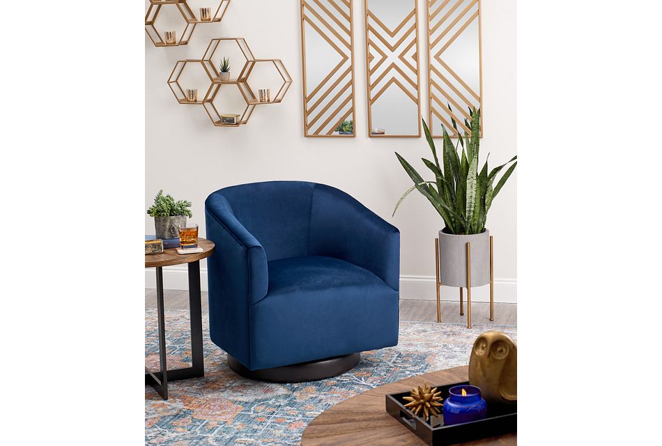 Charlotte Dark Blue Velvet Swivel Accent Chair