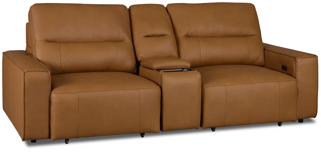 Rudy Brown Lthr/vinyl Power Extension Chaise Console Loveseat